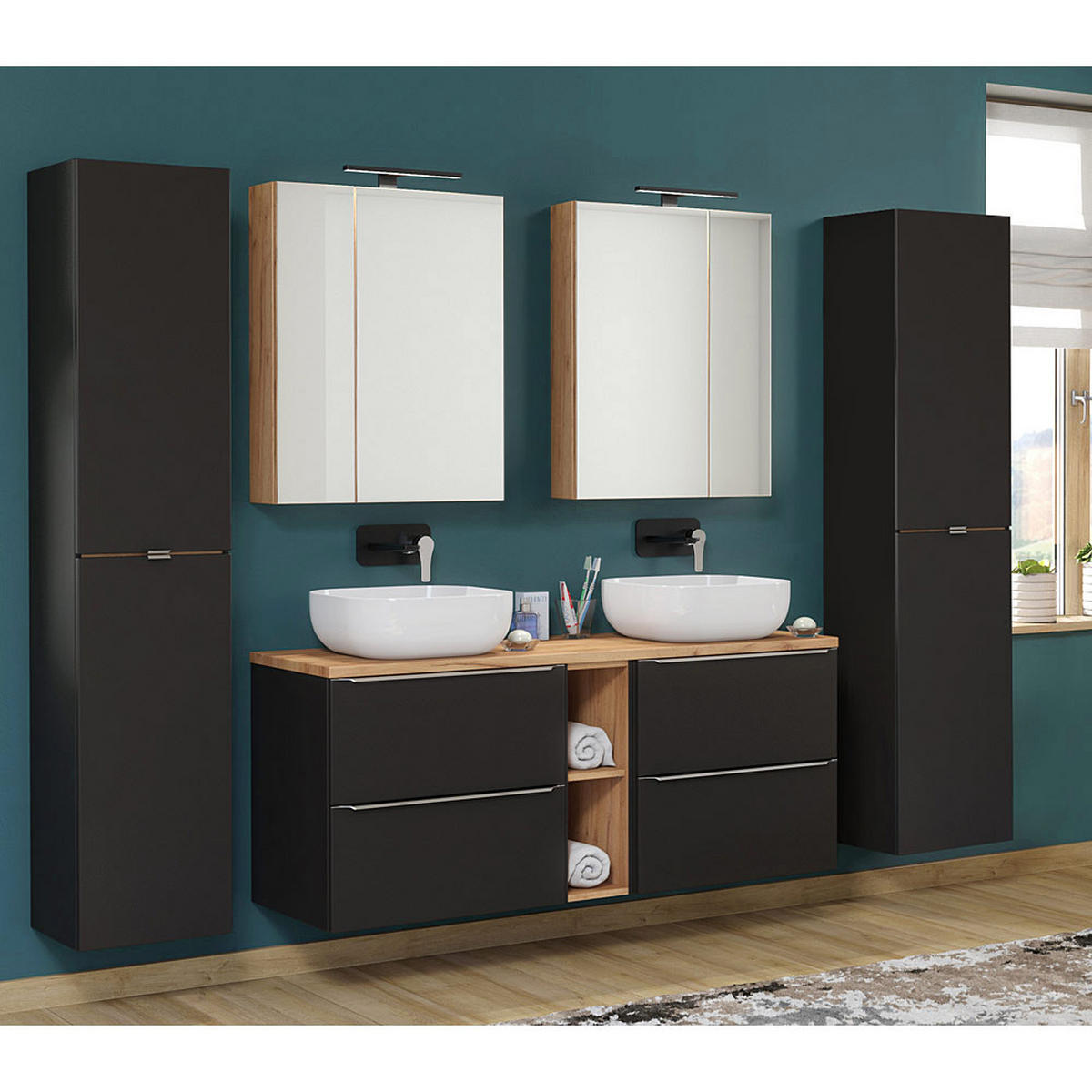 BADMÖBEL-SET 5-TLG. Toskana-56 - Anthrazit, Holzwerkstoff (250/190/46cm) - Lomado