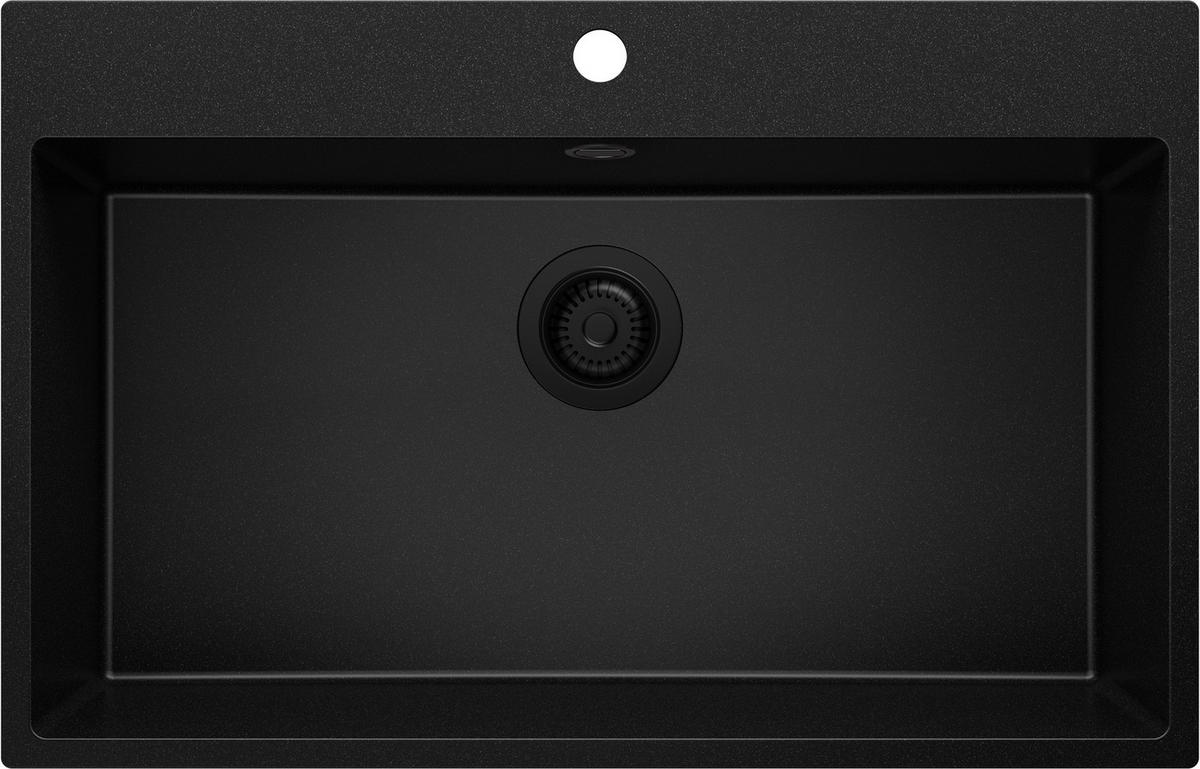 SPÜLBECKEN Riga, 2-er set Alles Schwarz 78/50 cm 1 Becken + Ablauf-Set ab 80er Unterschrank - Schwarz, Kunststoff (78/20/50cm) - Primagran