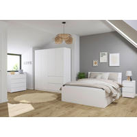JUGENDZIMMER Joel in Weiß 4 teilig – mit 4türigem Kleiderschrank ohne Spiegel, 140er Jugendbett, Nachttisch und Kommode - Weiß, Holzwerkstoff (80/200/120cm)