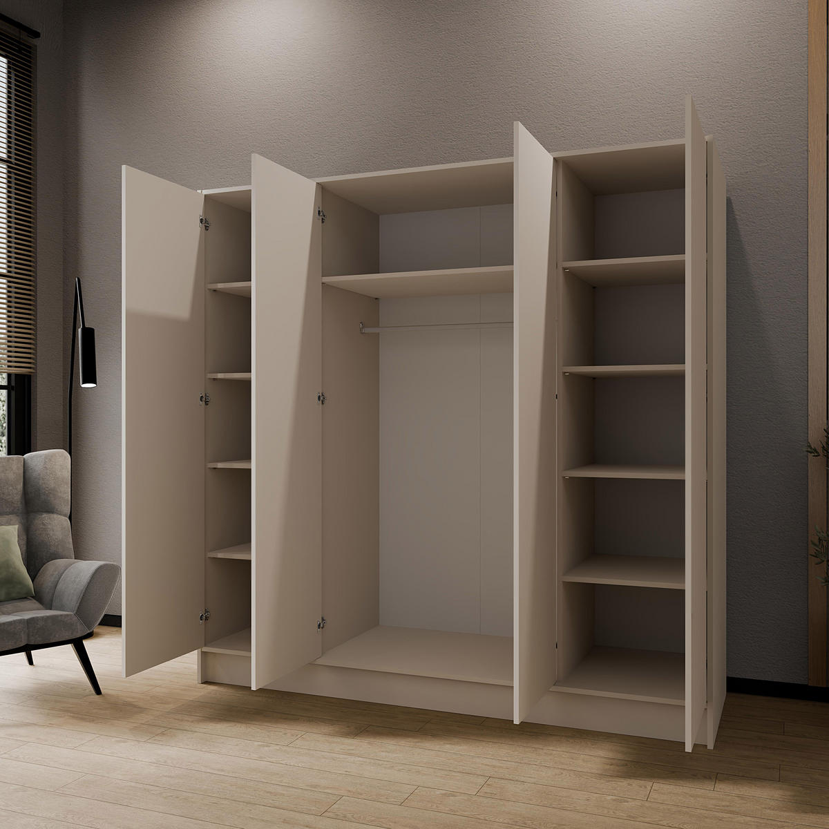 DREHTÜRENSCHRANK Gava mit vier, glatten Türen, Kaschmir - Kaschmir, Holzwerkstoff (200/200/51cm) - Beautysofa