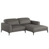 1,5-SITZER ECKSOFA mit Longchair - Schwarz/Grau, Leder/Metall (232/180cm) - home24