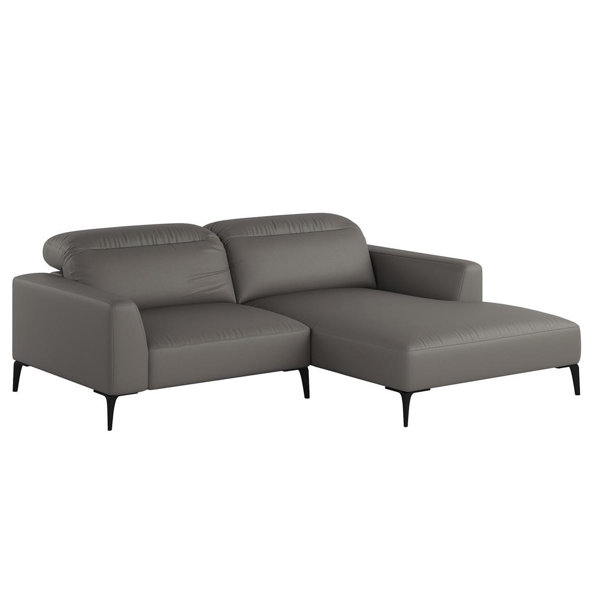 1,5-SITZER ECKSOFA mit Longchair - Schwarz/Grau, Leder/Metall (232/180cm) - home24