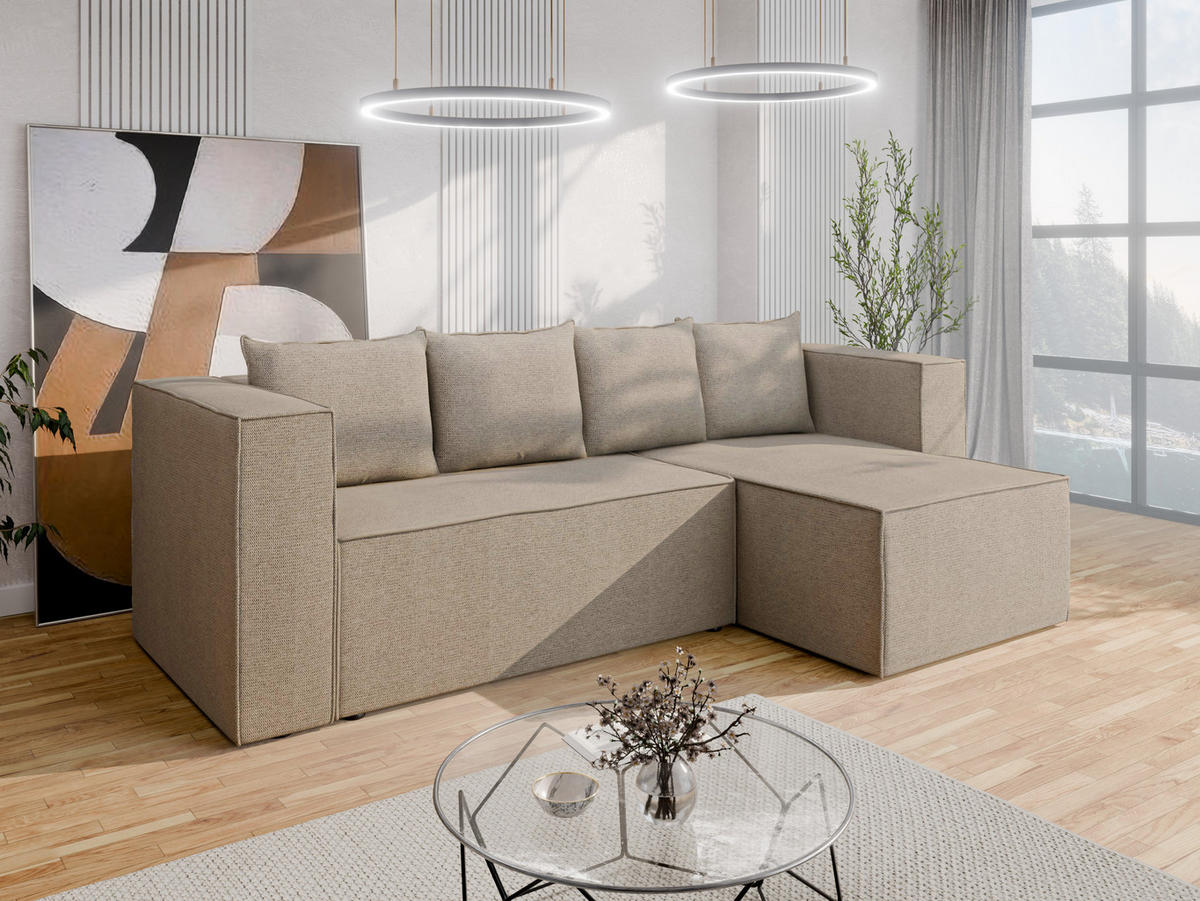 ECKSCHLAFSOFA AURIX Schlafsofa mit Bettkasten, Taupe - Taupe, Holz (150/244cm) - Panda Möbel