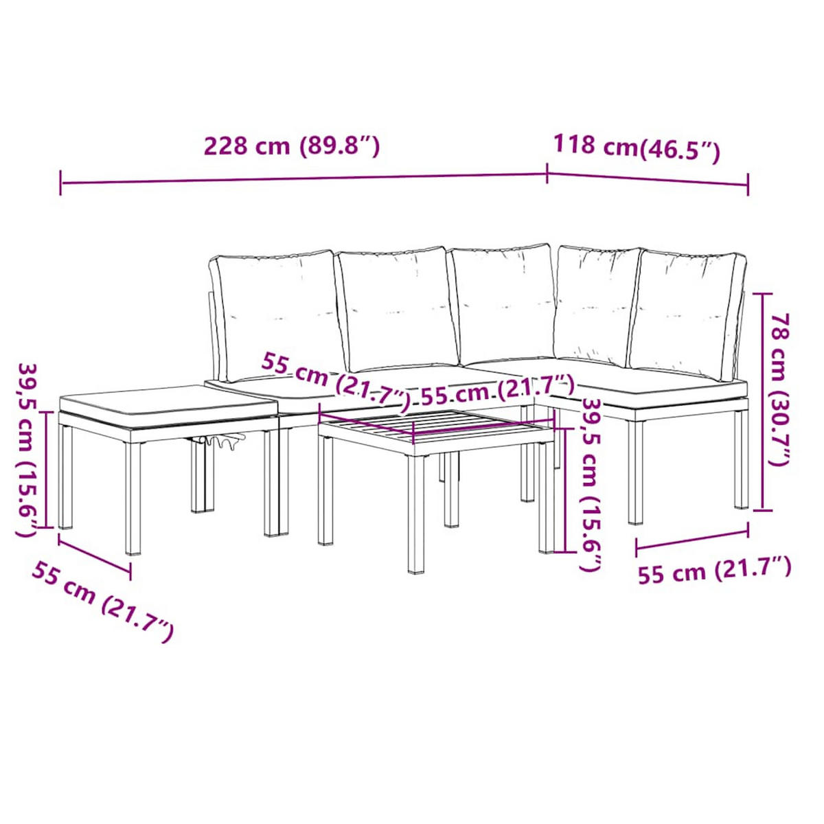 GARTENBANK-SET 4-Tlg. Schwarz Pulverbeschichteter Stahl - Taupe/Schwarz, Metall - vidaXL