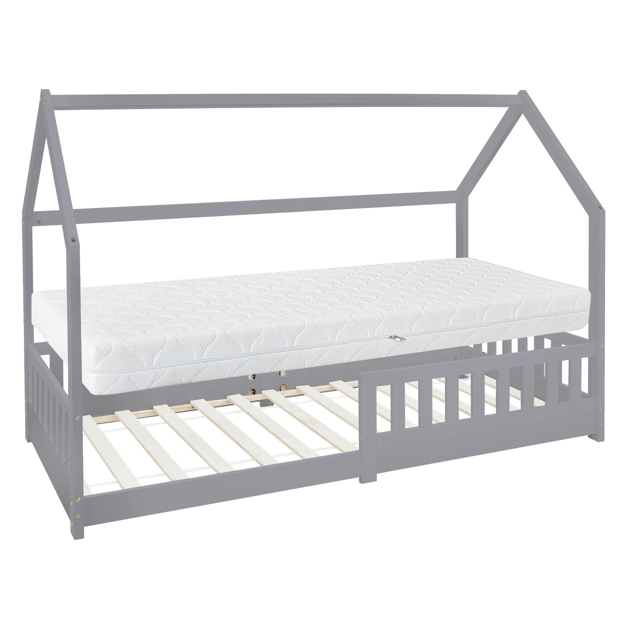 ML-DESIGN DĚTSKÁ POSTEL se stříškou a matrací 90x200 cm světle šedá