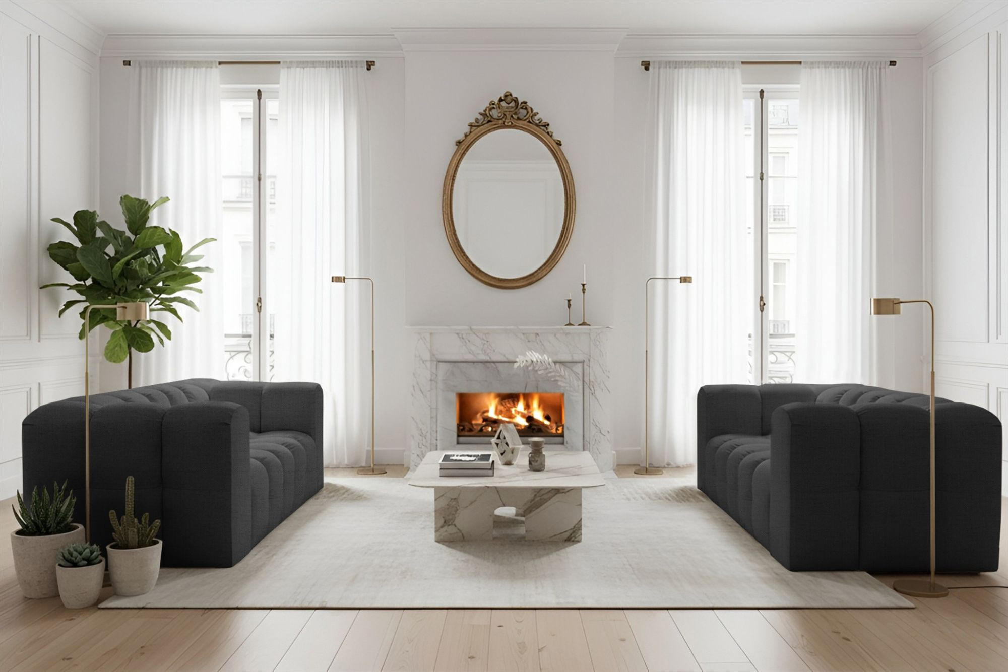 SOFASET Solvie 2-2 In Moly - Anthrazit, Holzwerkstoff/Textil (200/75/106cm) - Fun Möbel