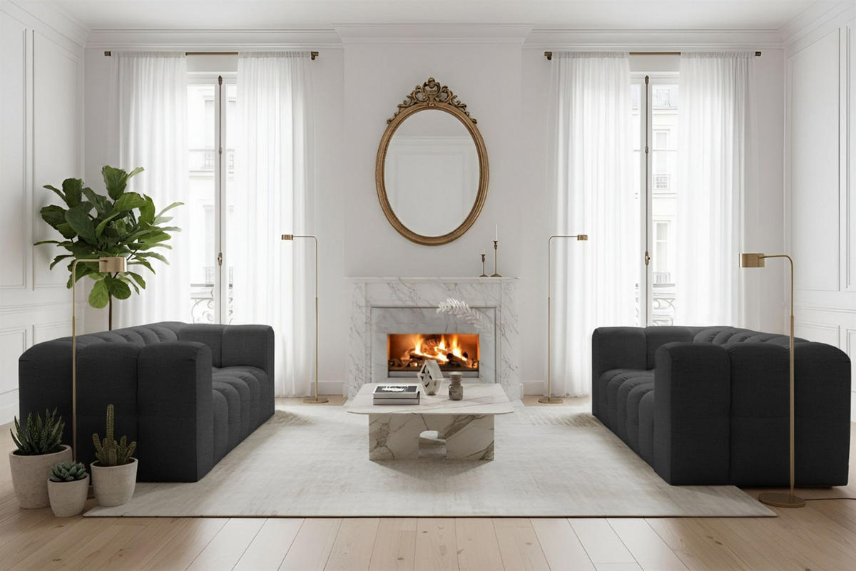 SOFASET Solvie 2-2 In Moly - Anthrazit, Holzwerkstoff/Textil (200/75/106cm) - Fun Möbel