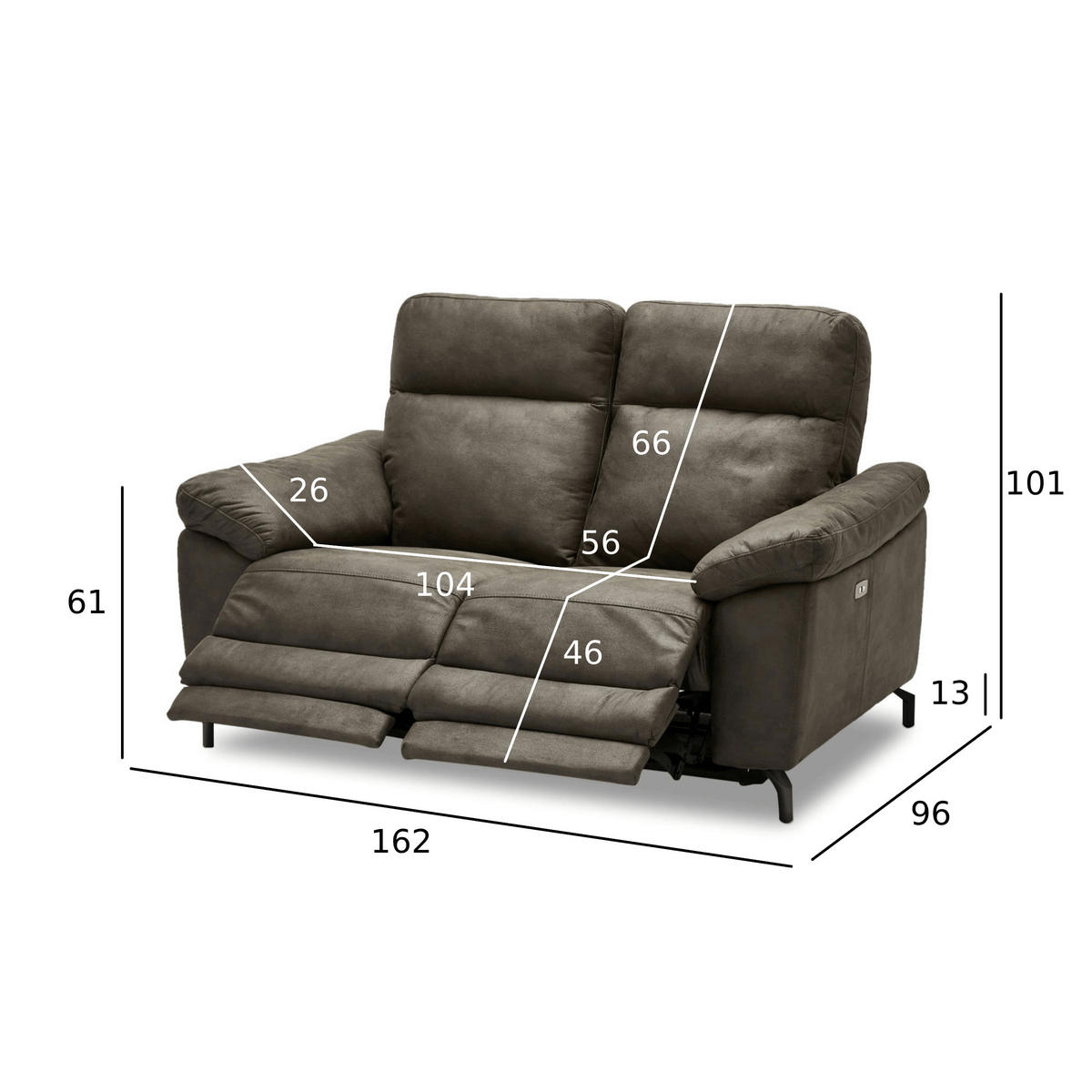 ZWEISITZER-SOFA Mikrofaser Braun (Taupe) - Taupe/Schwarz, Leder/Textil (162/101/96cm) - Furnhouse