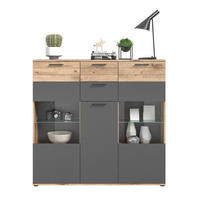 HIGHBOARD Eiche, grau 140 x 134 cm, Schrank mit Soft-Close, Wohn- und Esszimmermöbel - Eichefarben/Schwarz, Holzwerkstoff/Kunststoff (140/134/37cm) - Inn.Furn