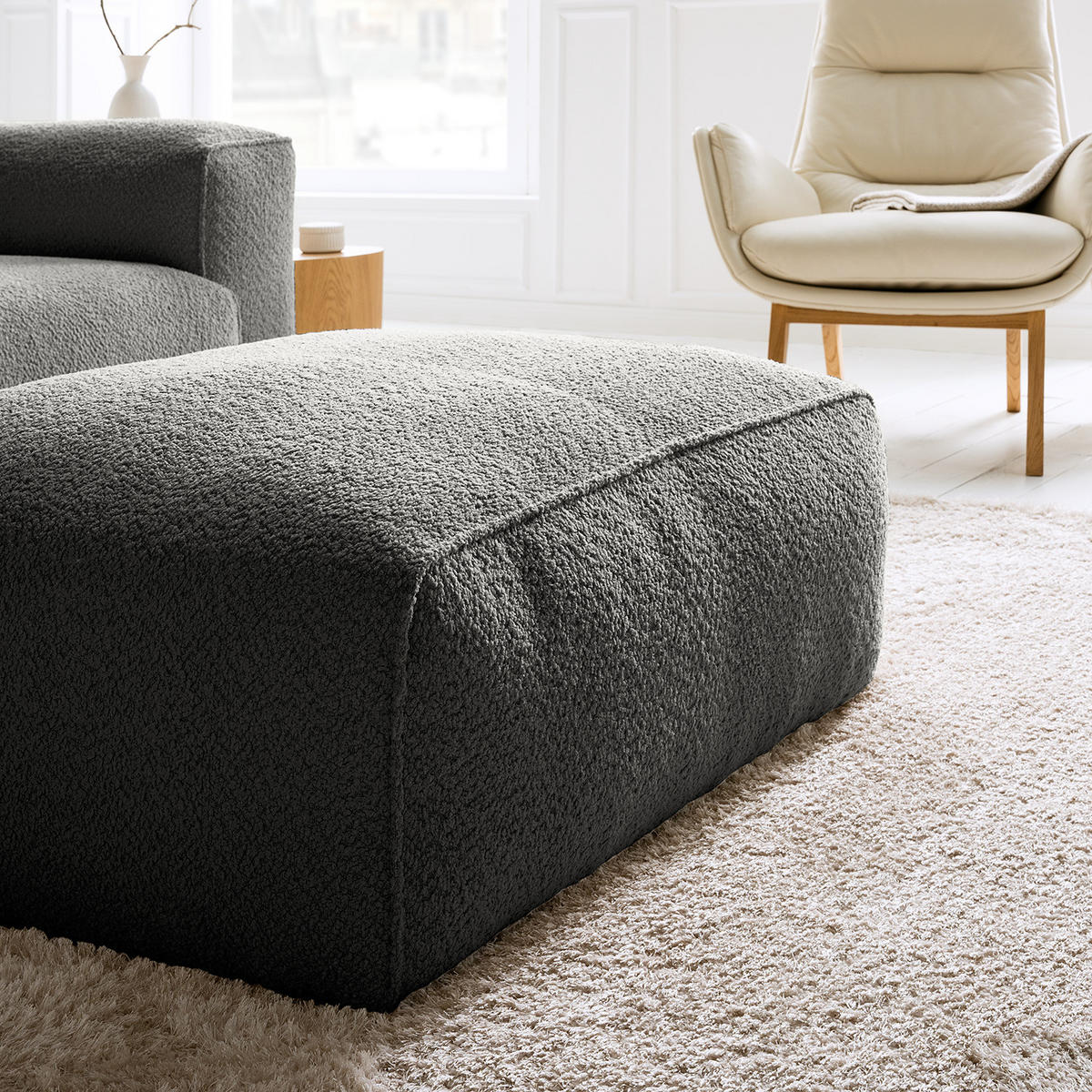 POLSTERHOCKER - Schwarz/Grau, Kunststoff/Textil (81/38/100cm) - home24