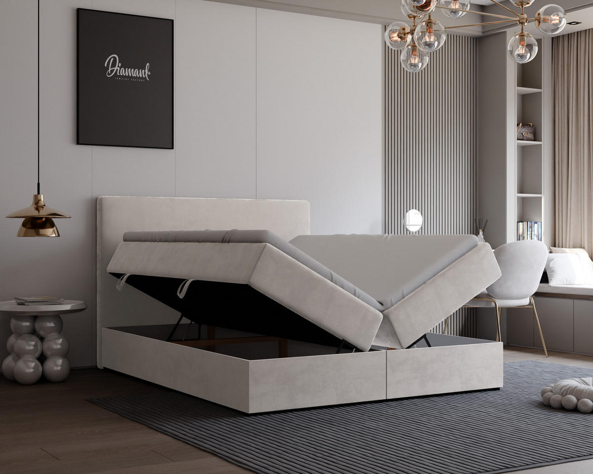 BOXBETT GIULIA 160/200 cm mit Matratze und Topper, Creme - Creme, Textil (160/200cm) - Idohome