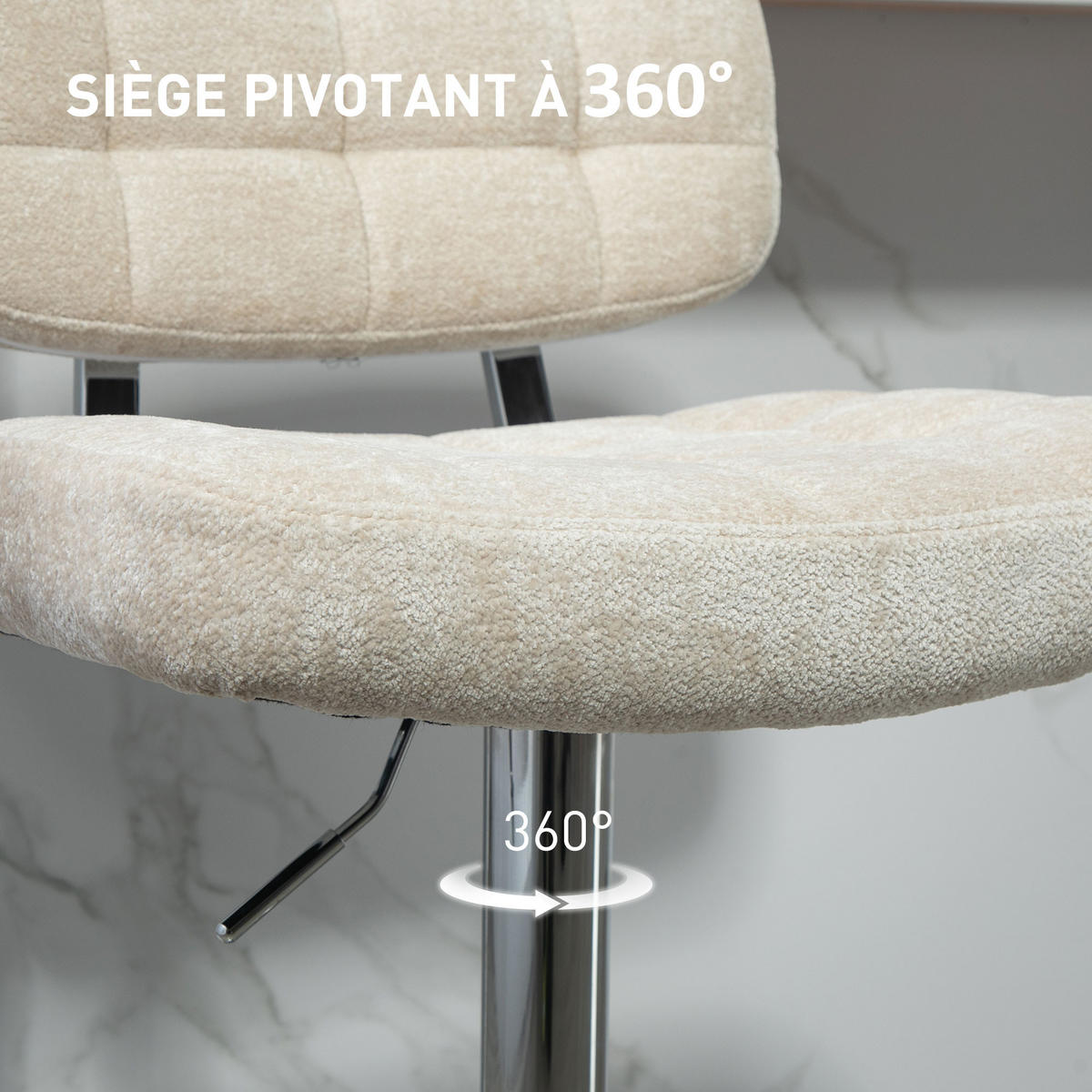 BARHOCKER 2er-Set DE-14756 höhenverstellbar mit Boucle-Stoff & Fußstütze Beige - Beige, Metall (45/115/51cm) - ComfortXL