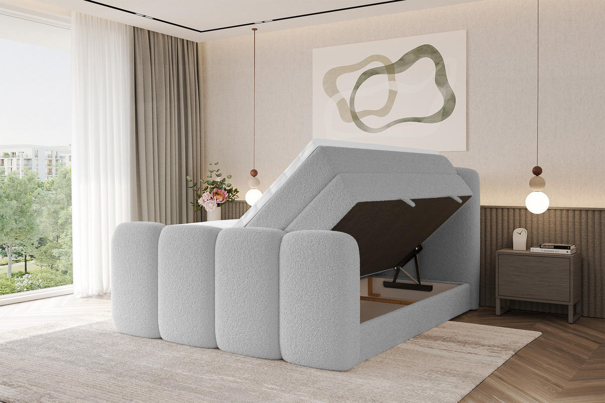 BOXSPRINGBETT mit Matratze H3/H4 - NINA-Z KING - 160x200 cm Hellgrau - Hellgrau, Holzwerkstoff (160/200cm) - ALTDECOR