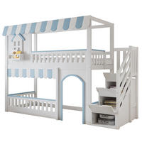 ETAGENBETT mit Treppenaufbewahrungs-Schrank, Weiß+Blau, 90/200 cm - Weiß, Holz (90/200cm) - MIVRAY