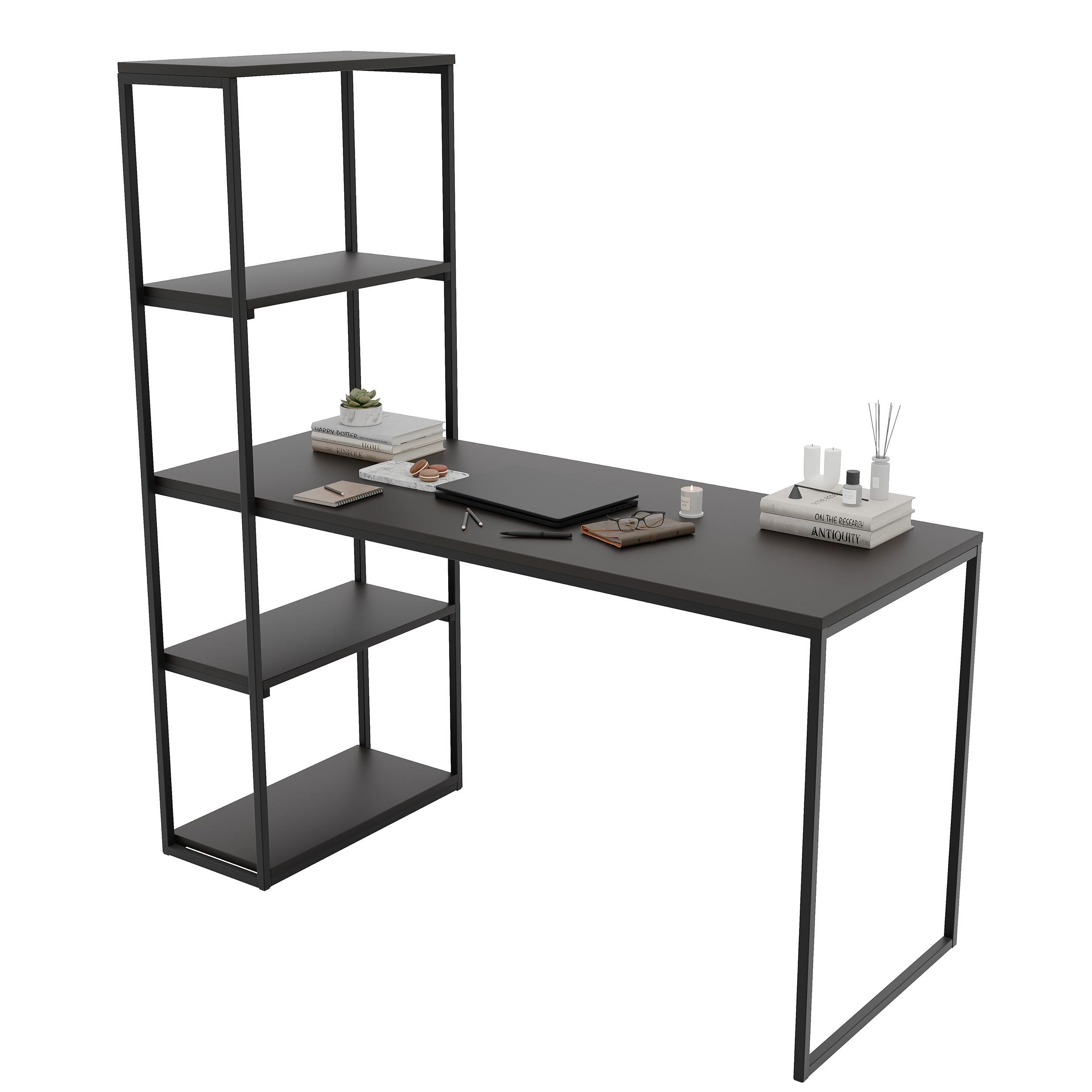 Thumbnail - Idohome Schreibtisch, Schwarz, Schwarz, Holzwerkstoff, Rechteckig, 60x160x152 cm, Arbeitszimmer, Schreibtische, Bürotisc...