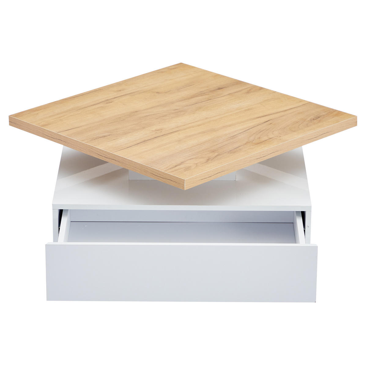COUCHTISCH 70/70/36 cm mit 360° drehbarer Tischplatte, Schublade und offenem Stauraum, Weiß/Walnuss - Weiß, Holzwerkstoff (70/70/36cm) - Redom