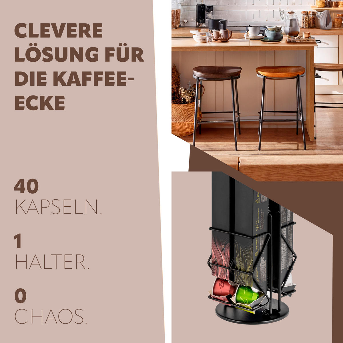 KAPSELSTÄNDER, für Nespresso, schwarz, Metall - Schwarz, Metall (11/17/115.5cm) - eluno