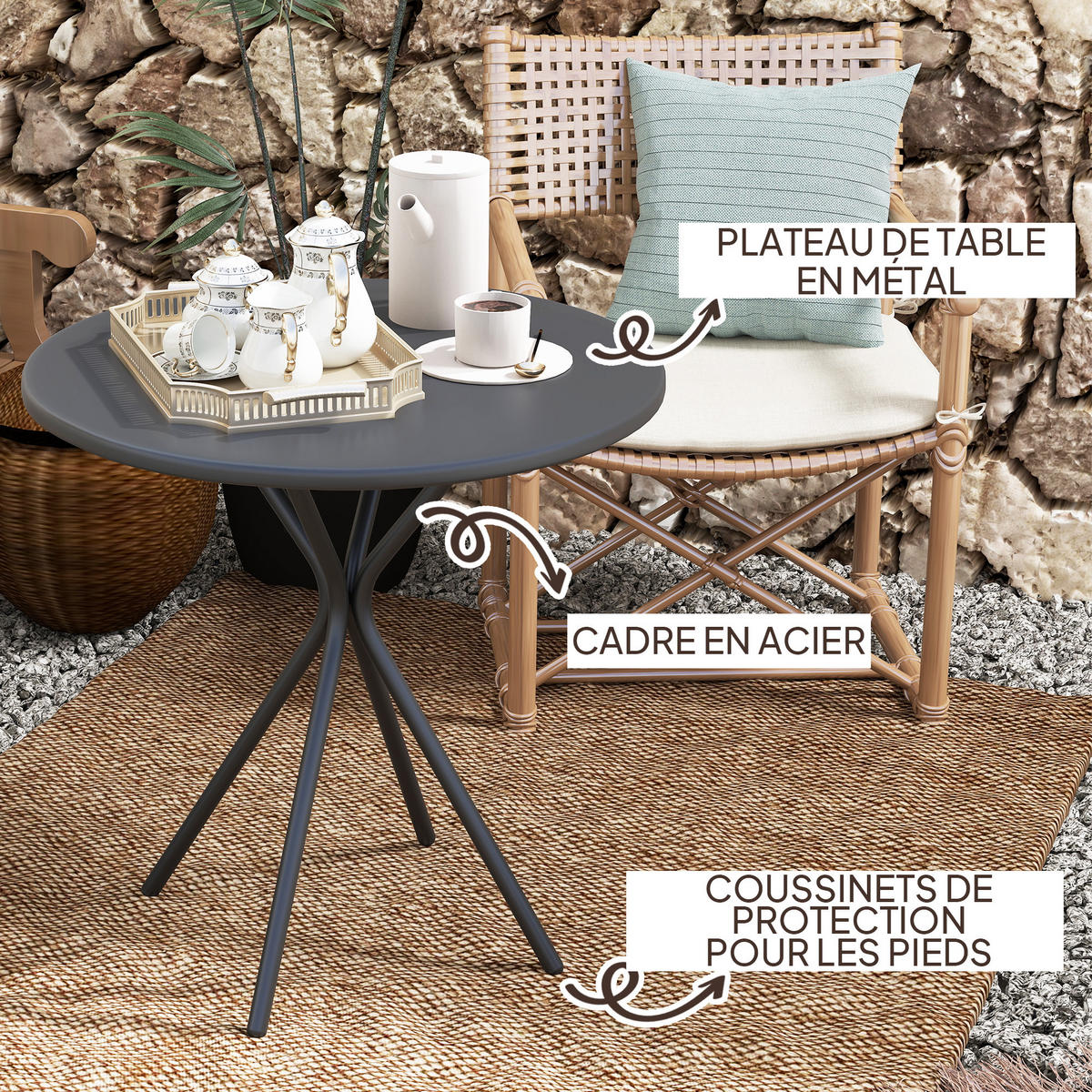 GARTENTISCH DE-14134 Ø60 cm Schwarz - Schwarz, Metall (60/60/70cm) - ComfortXL