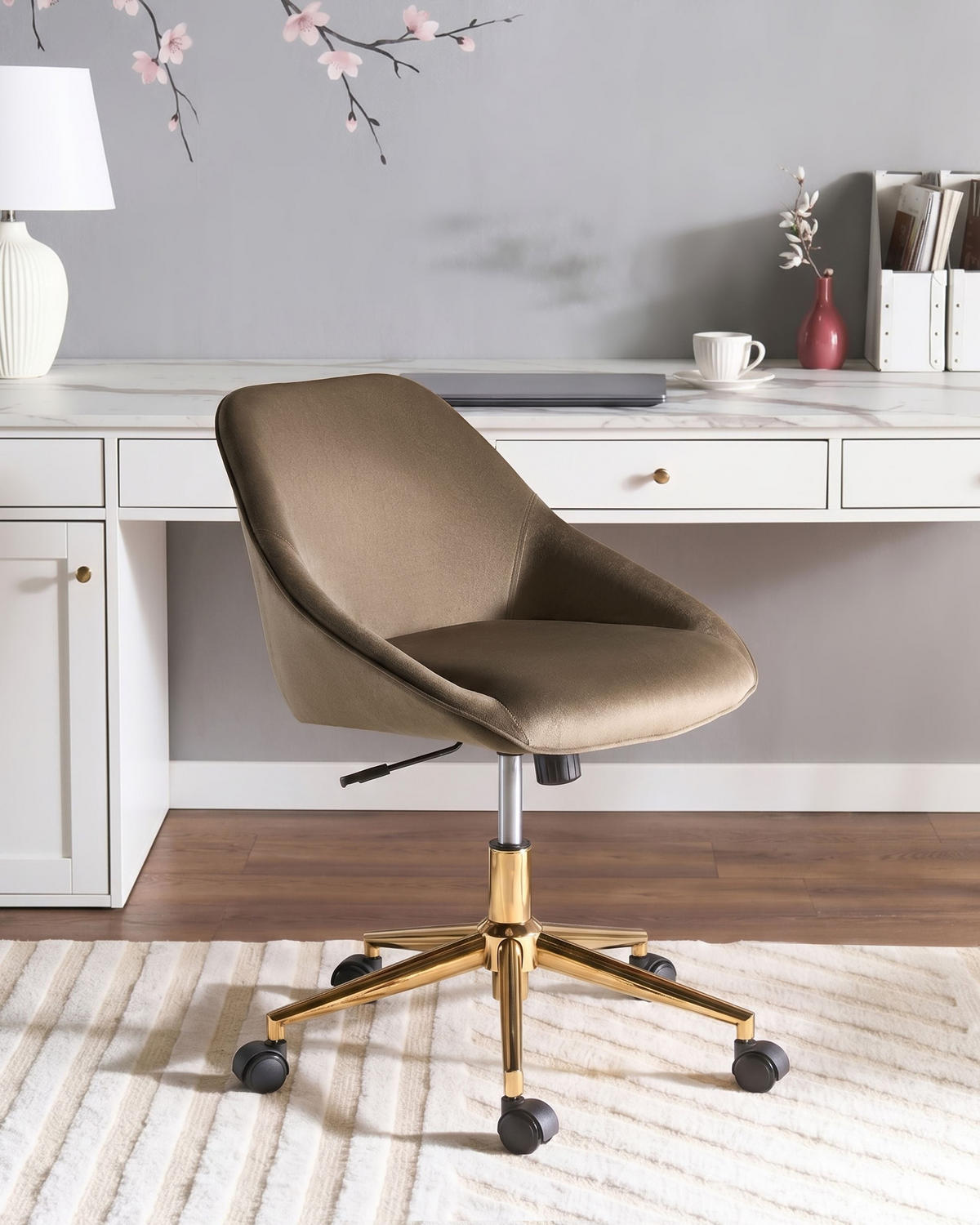 SCHREIBTISCHSTUHL Samtstoff Braun Bardsdale - Braun, Textil (54/77/54cm) - Beliani