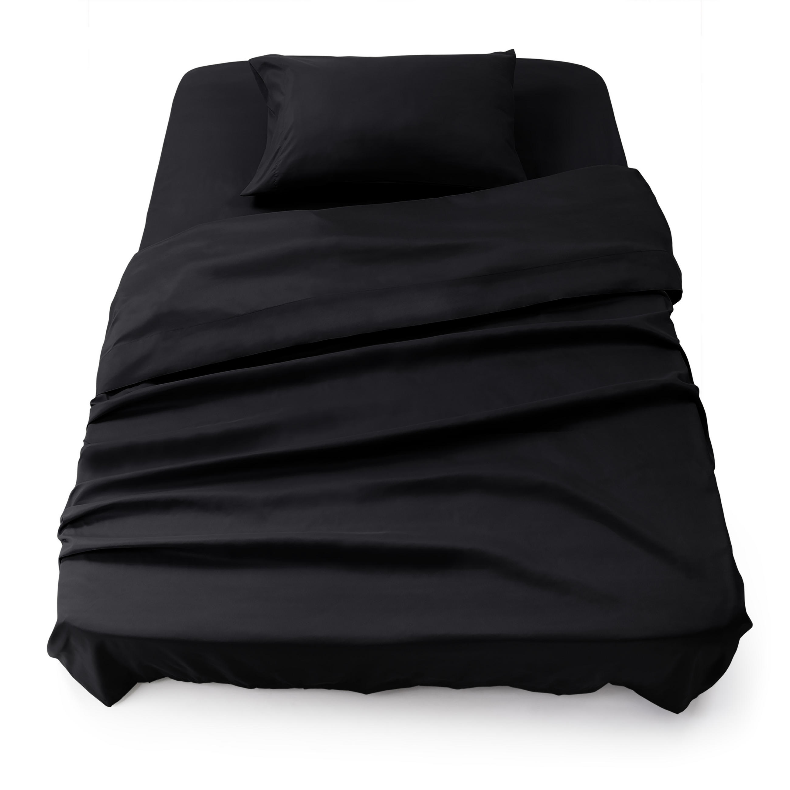 BETTLAKEN 3er Set - Spannbettlaken 90x190x30cm 1X Kissenbezug 50x80cm - Schwarz - Schwarz, Textil (90/190cm)