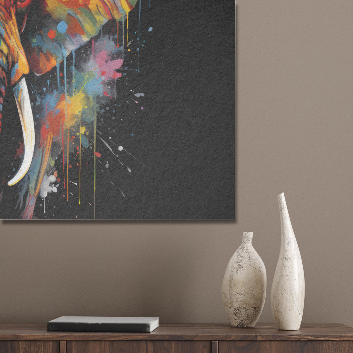 AKUSTIKBILD Elefant - Graffiti - Schwarz - Tiere - Farben Akustikpaneele 90x60 cm - Schwarz, Kunststoff (90/60/0.9cm) - MuchoWow
