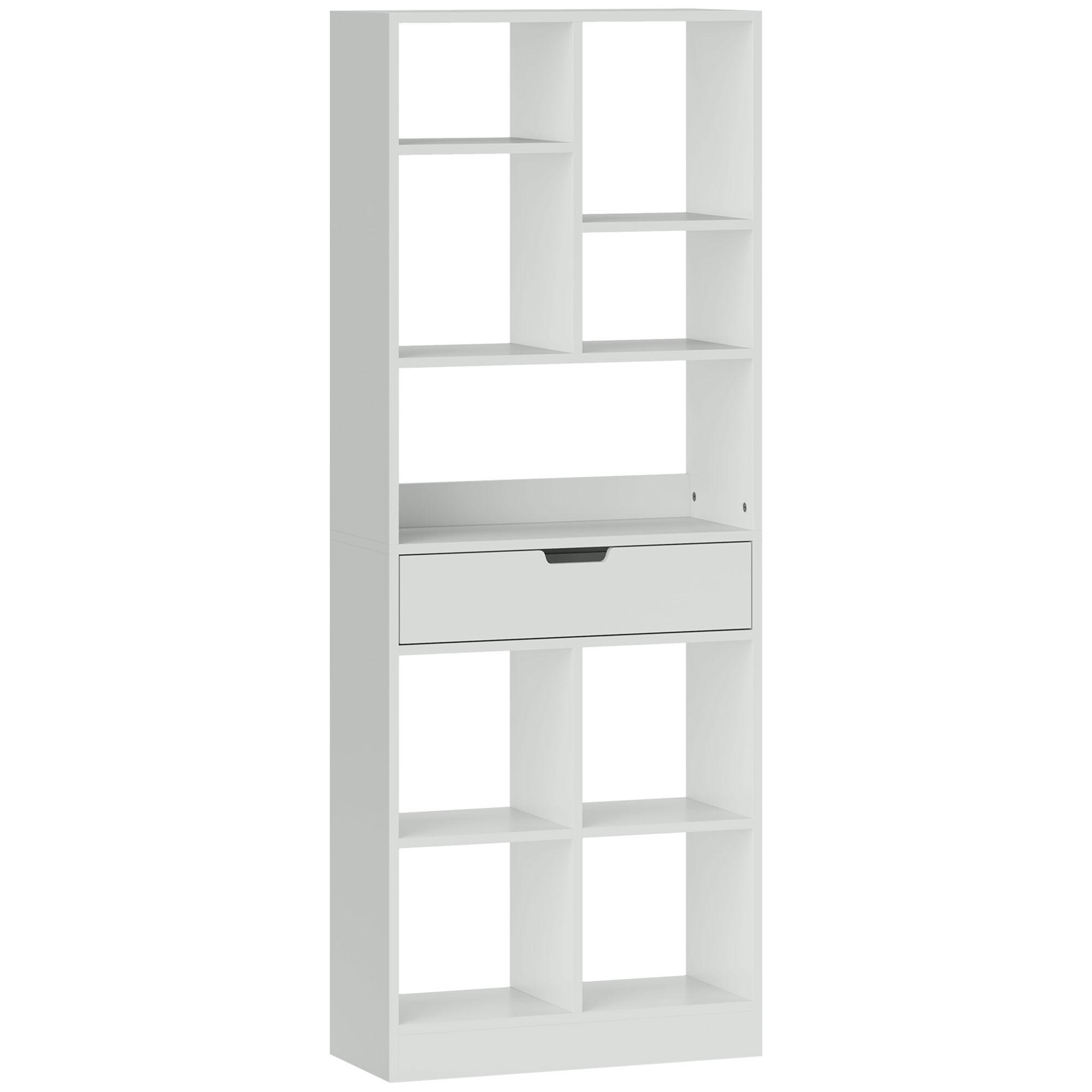 BÜCHERREGAL Standregal mit 9 Regalen, 1 Schublade, Aufbewahrungsregal Weiß - Weiß, Holz/Holzwerkstoff (26/158/60cm) - HOMCOM