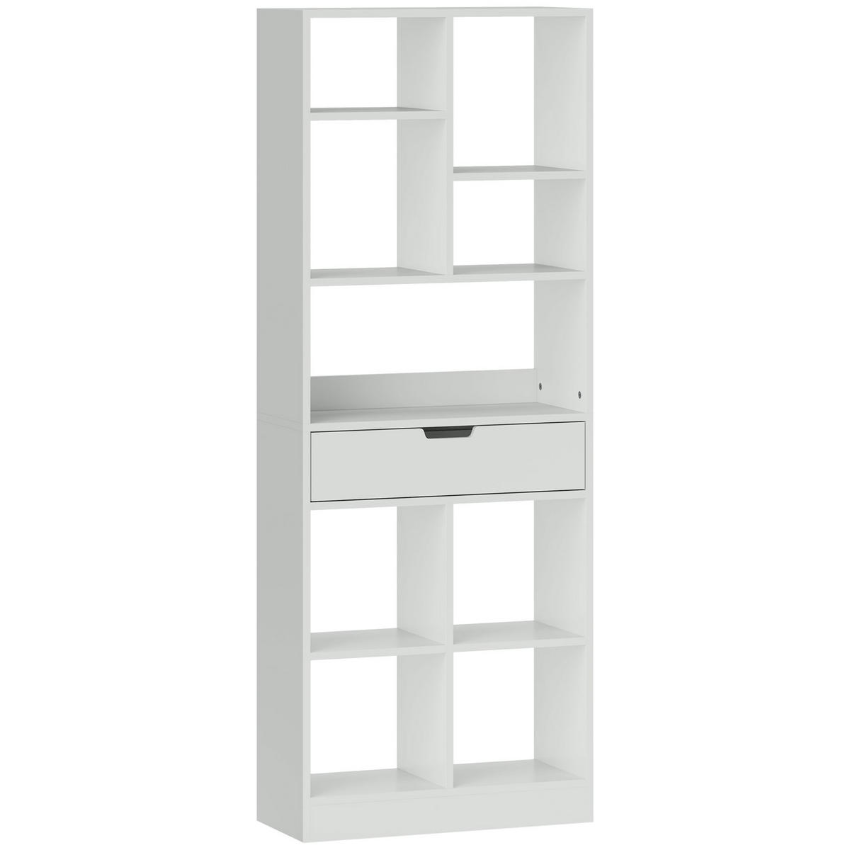 BÜCHERREGAL Standregal mit 9 Regalen, 1 Schublade, Aufbewahrungsregal Weiß - Weiß, Holz/Holzwerkstoff (26/158/60cm) - HOMCOM
