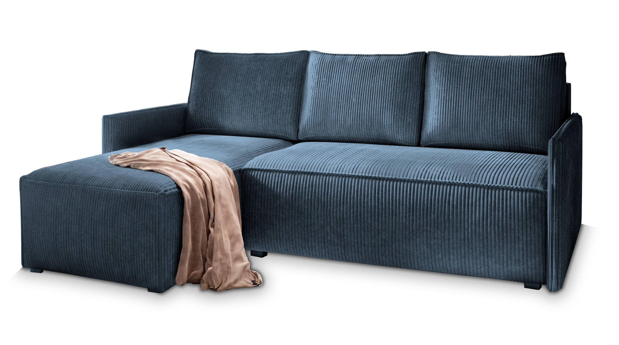 ROHOVÁ SEDAČKA PERUSI modrá - šedá/modrá, dřevo/textil (206/143cm) - MASSENO