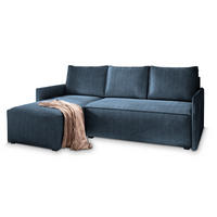 ROHOVÁ SEDAČKA PERUSI modrá - šedá/modrá, dřevo/textil (206/143cm) - MASSENO