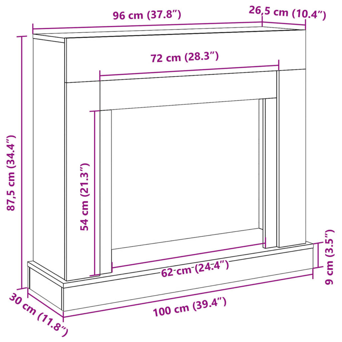 KAMINUMRANDUNG Weiss 100/30/87,5 Cm Holzwerkstoff - Weiß, Holzwerkstoff (30/87.5/100cm) - vidaXL