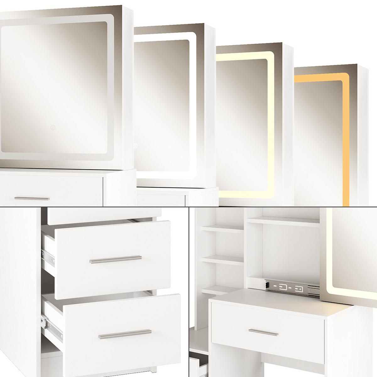 SCHMINKTISCH Lisca Weiß 80 cm mit LED-Spiegel - Weiß, Holzwerkstoff (80/131.6/36cm) - Vicco