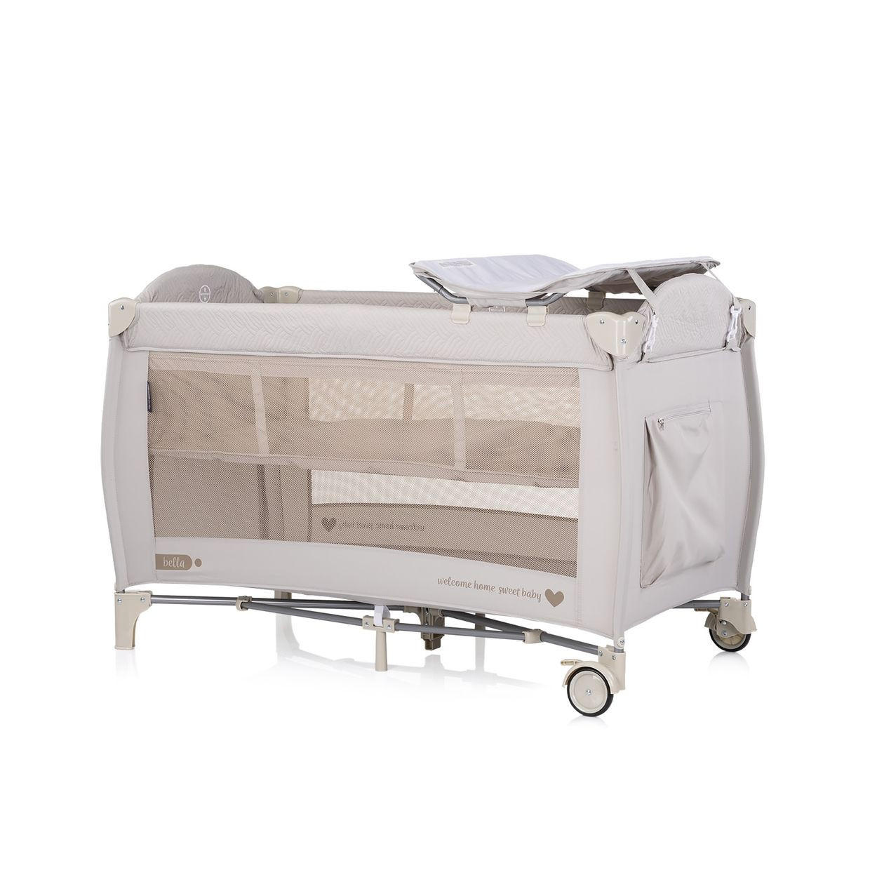 REISEBETT Bella weiss beige 2 Ebenen seitlicher Eingang Musikmobile Wickelauflage - Beige, Kunststoff (60/120cm) - Chipolino