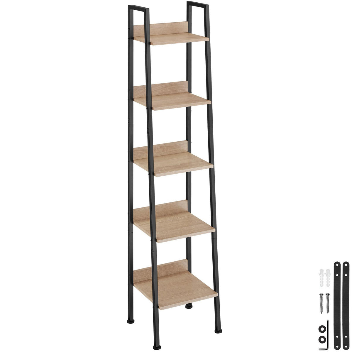LEITERREGAL Folkestone,inklusive Kippschutz, 35,5 x 31,5 x 170,5 cm,Industrial Holz hell, Eiche Sonoma - Naturfarben, Holzwerkstoff (31.5/170.5/35.5cm) - tectake