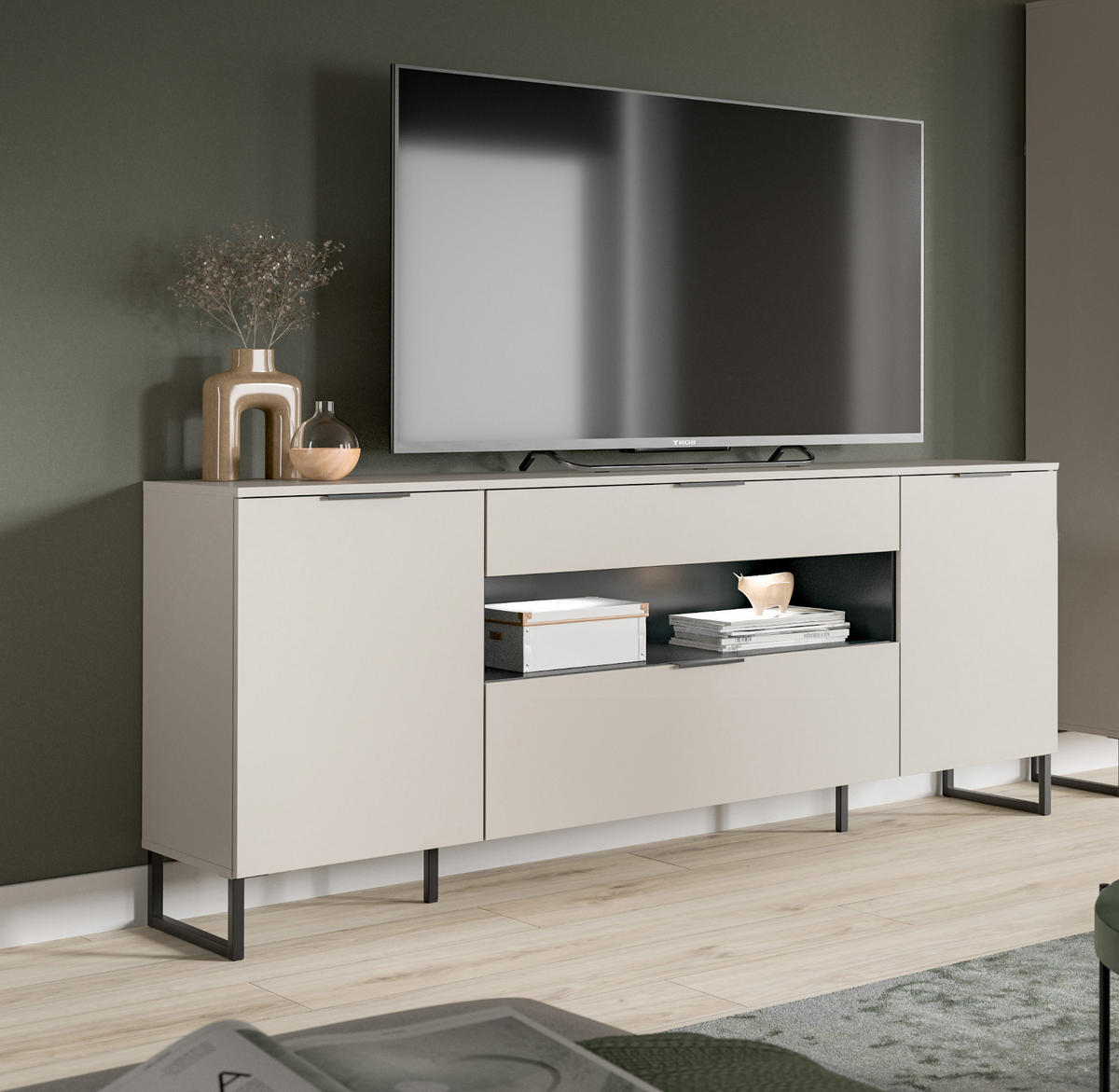 TV-LOWBOARD Kaschmir, schwarz 185 x 80 cm, TV Unterteil mit Soft-Close - Kaschmir/Schwarz, Holzwerkstoff/Kunststoff (185/80/41cm) - Inn.Furn