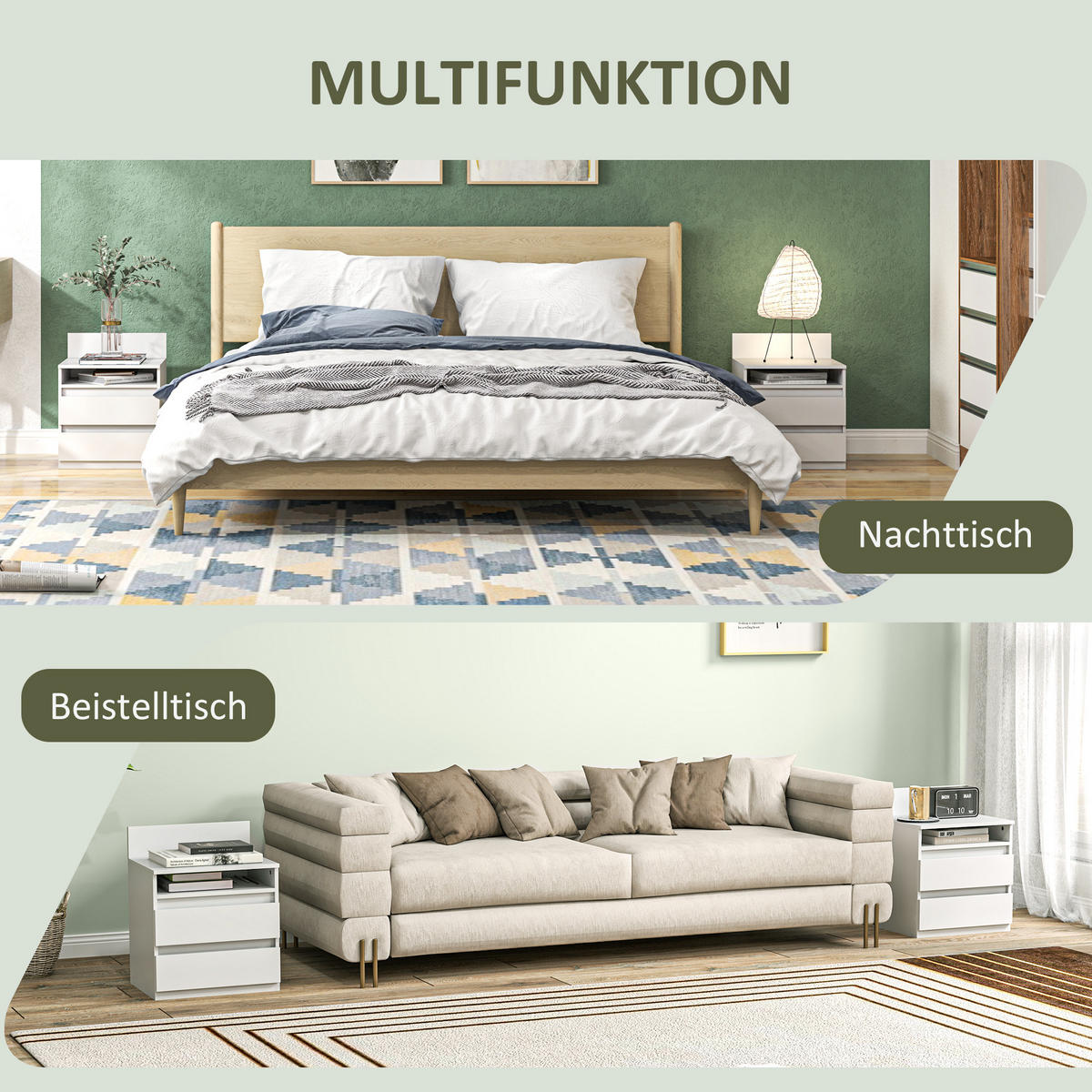 NACHTTISCH 2er-Set, mit 2 Schubladen, ca. 40 x 32 x 50 cm, Weiß - Weiß, Holzwerkstoff (39.6/50.4/32.3cm) - HOMCOM