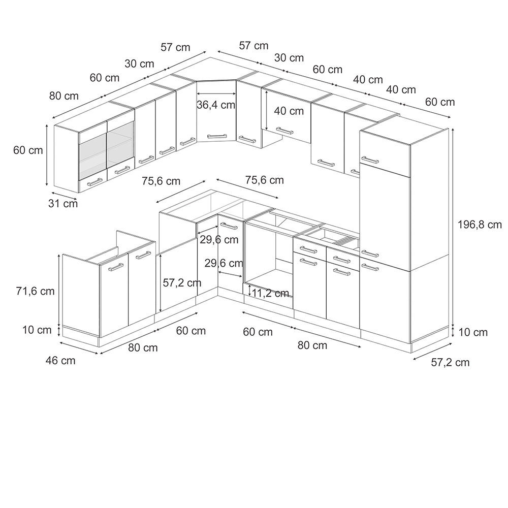 Thumbnail - Vicco Eckküche, Schwarz, Anthrazit, Holzwerkstoff, L-Form,Formgebogen, 287x81.6x46 cm, Küchen, Eckküchen, Eckküchen ohne...