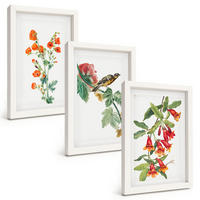 BILDER SET 3er Set - 20x30 cm Weißer Rahmen - Gemalte Blumen und ein Vogel - Weiß, Kunststoff (20/30cm) - TULUP
