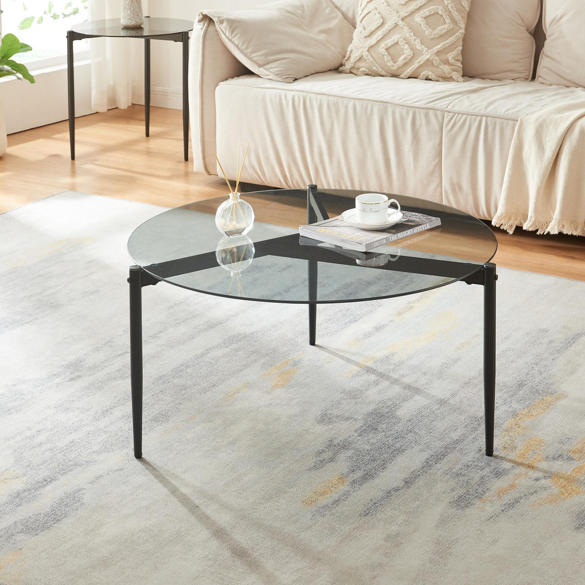 COUCHTISCH Ulökantaa 80/40 cm - Grau, Glas/Metall (40/40/80cm) - [en.casa]