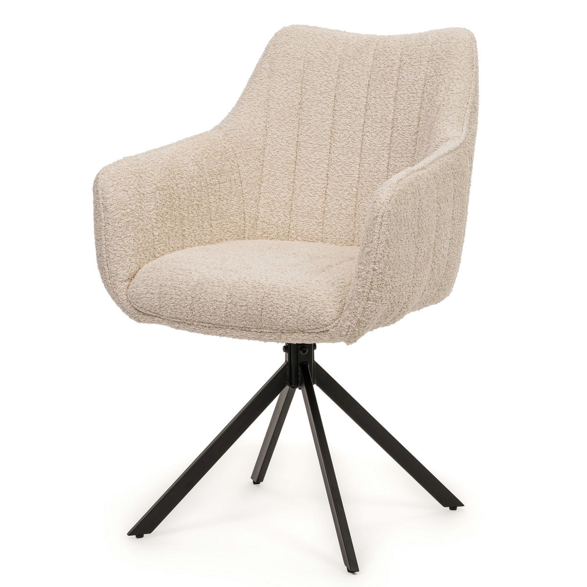 STUHL PIANO drehbar gepolsterter mit Steppung - cream - Boucle - Creme/Schwarz, Textil/Metall (59/88/61cm) - NEW HOME