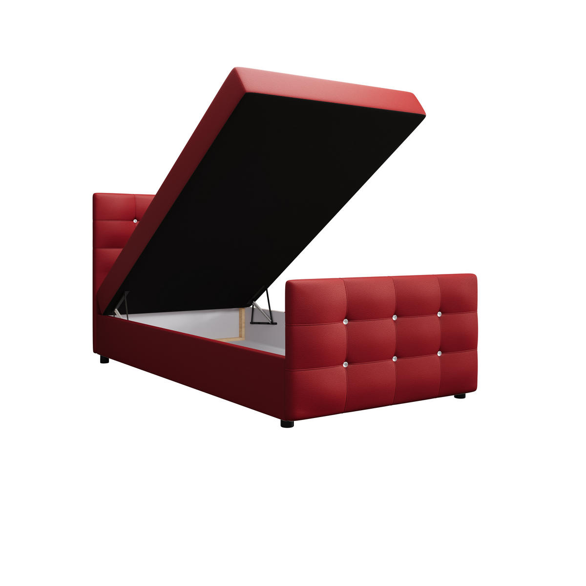 BOXBETT KLEO 100x200, mit Matratze H3 und Topper, Madryt 160 - Rot, Holz/Kunststoff (100/200cm) - Bedante