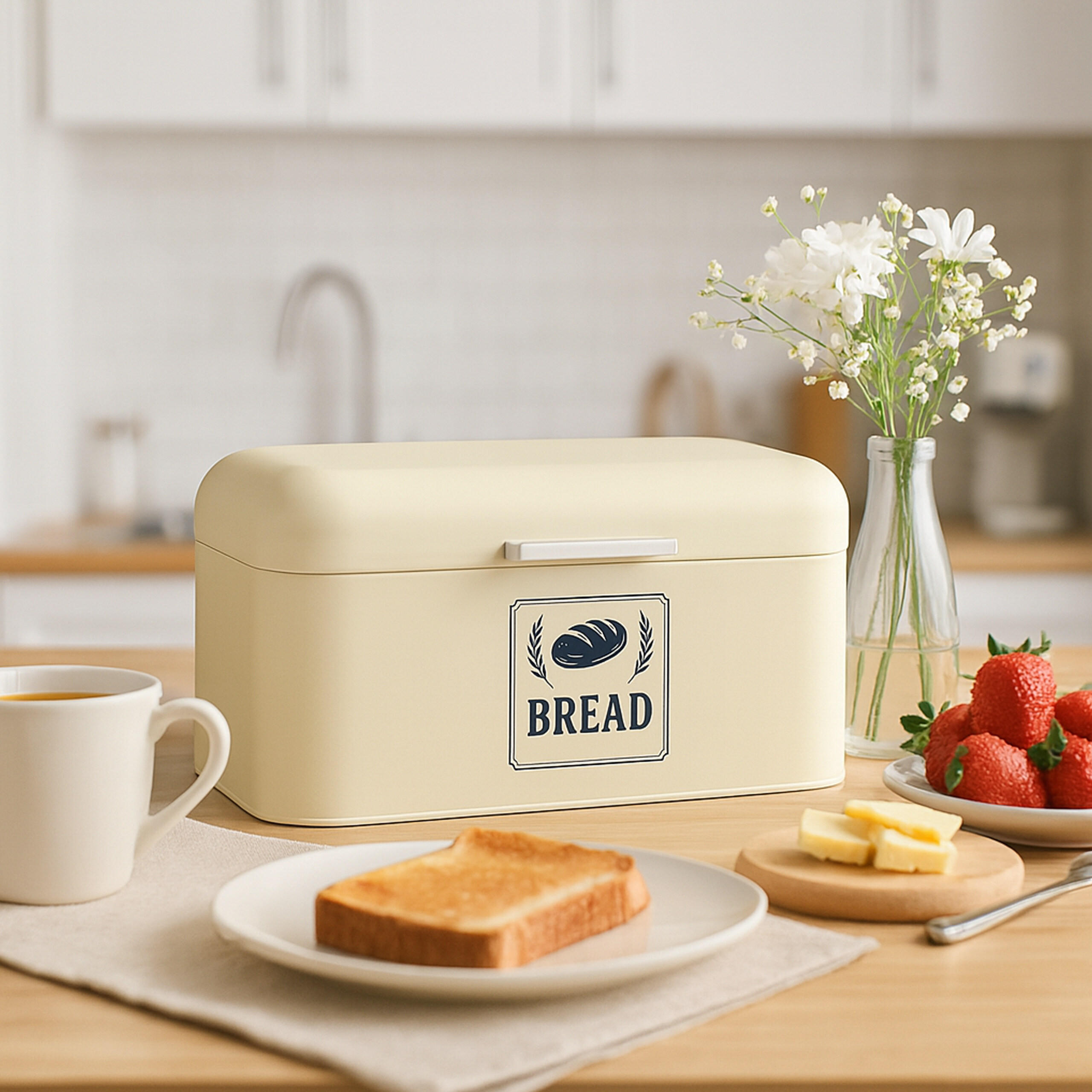 BROTKASTEN - Beige, Metall (42/17/24cm) - Relaxdays