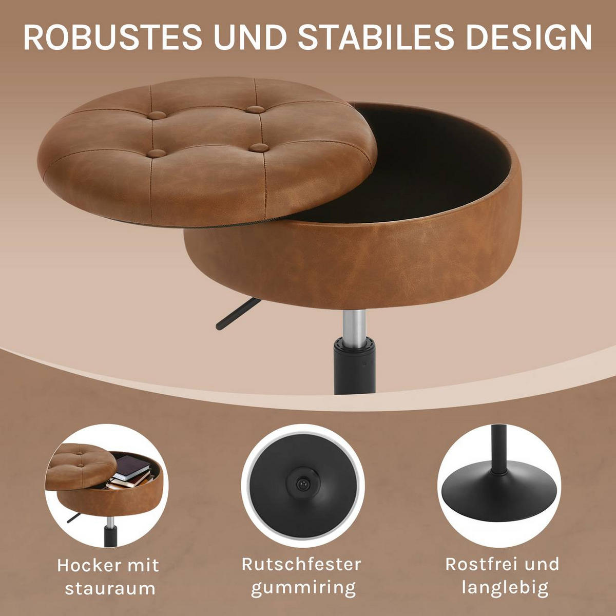 SITZHOCKER 2er Set, mit Stauraum, Kunstleder, Braun - Schwarz/Braun, Textil/Metall (38.5/50/38.5cm) - Woltu