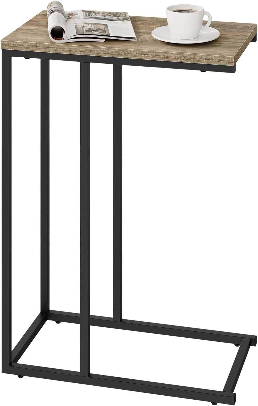 BEISTELLTISCH, Couchtisch C Form, 45 x 63,5 x 25 cm - Hellbraun/Schwarz, Holzwerkstoff/Metall (25/45/63.5cm) - Woltu