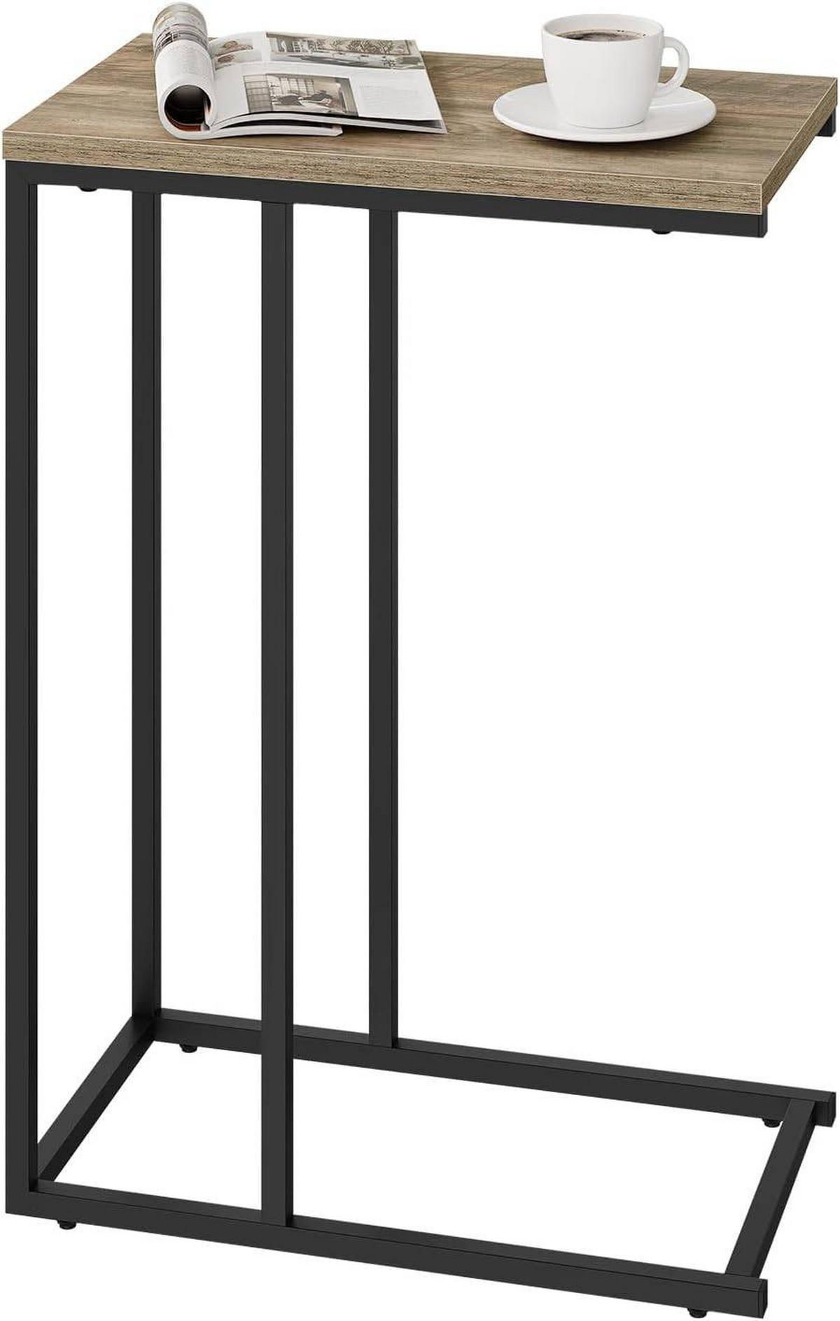BEISTELLTISCH, Couchtisch C Form, 45 x 63,5 x 25 cm - Hellbraun/Schwarz, Holzwerkstoff/Metall (25/45/63.5cm) - Woltu