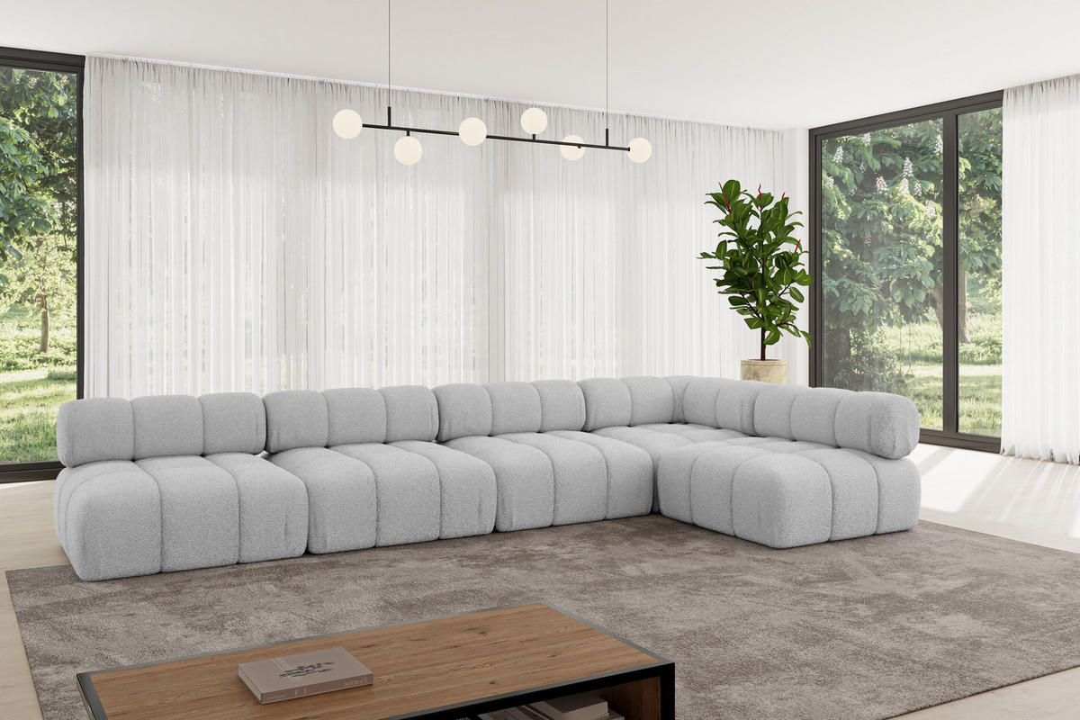 ECKSOFA modulares Sofa Samaro-L3 - 380x190x70 cm Hellgrau Bouclé - Hellgrau, Holzwerkstoff/Textil (380/190cm) - ALTDECOR