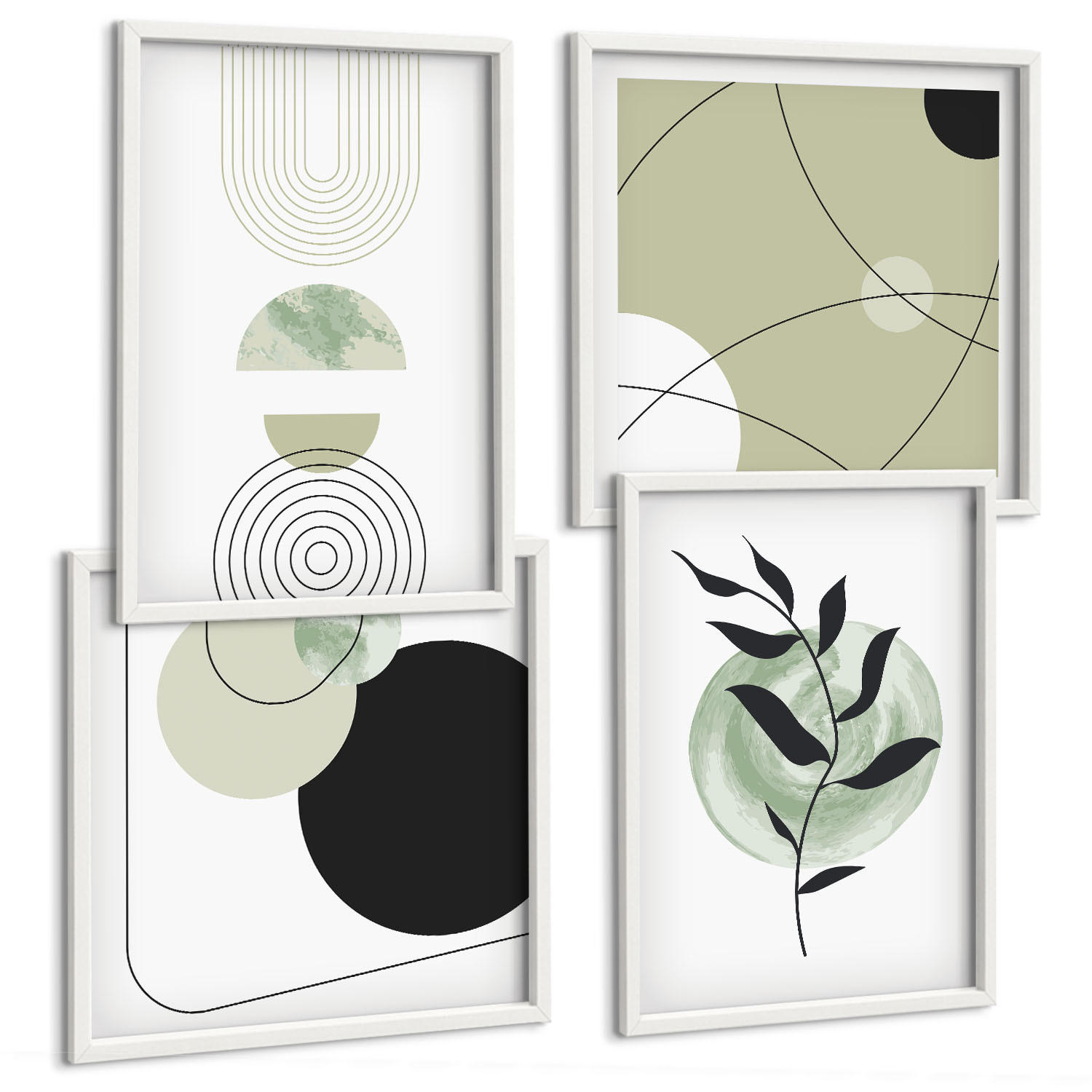 BILDER SET 4er Set - 50x50 cm & 40x60 cm Weißer Rahmen - Abstrakte Pflanzenmotive - Weiß, Kunststoff (50/50cm) - TULUP