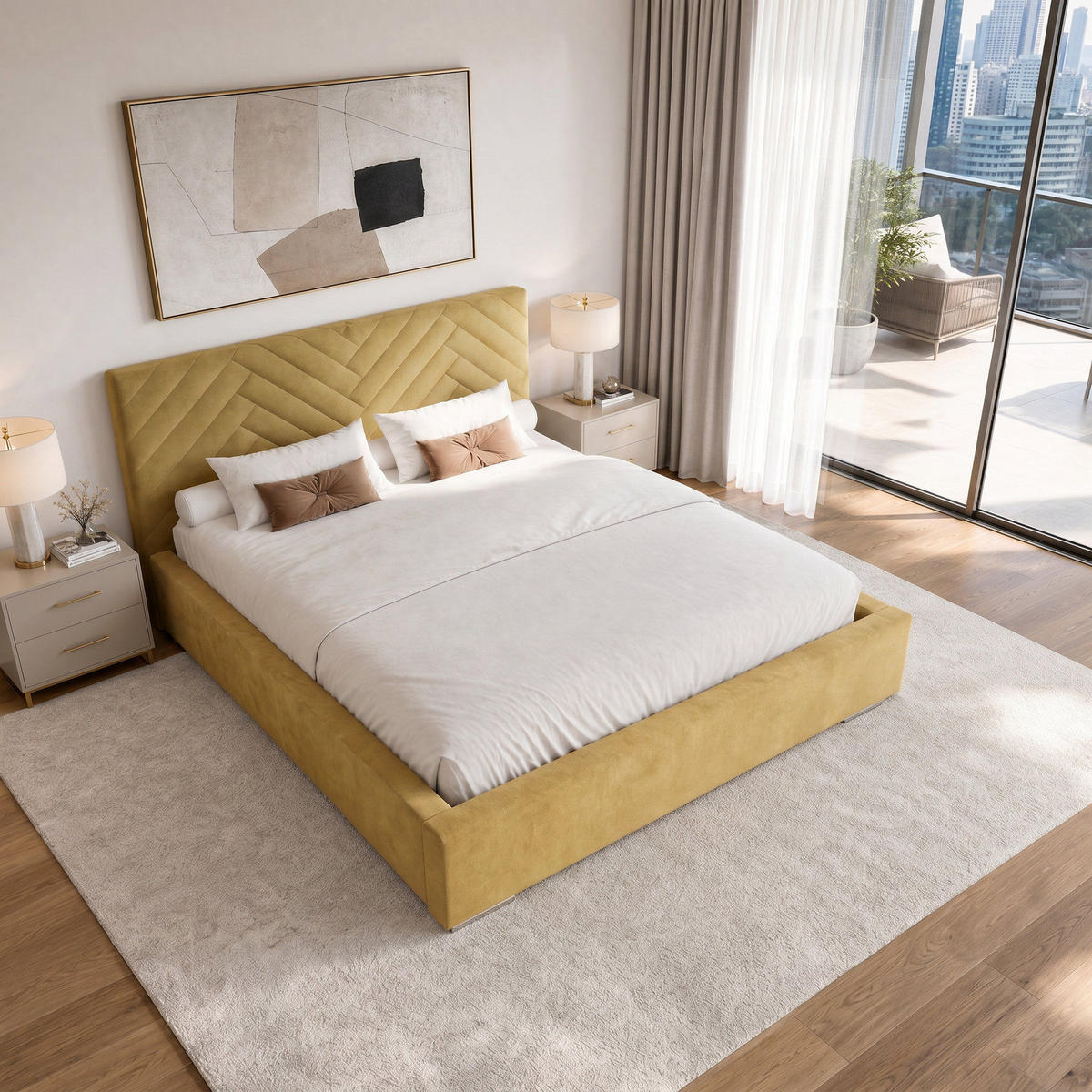 POLSTERBETT 120x200 cm AURA, Doppelbett mit Bettkasten und Lattenrost aus Holz, Velourstoff: Beige - Beige, Holz/Textil (120/200cm) - Marpur