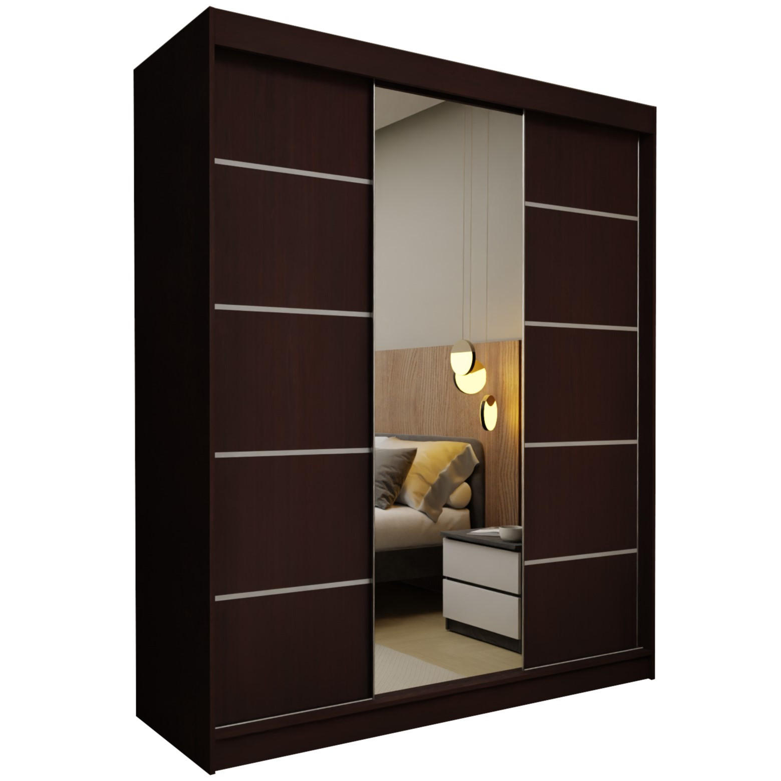 SCHWEBETÜRENSCHRANK MIRELLA 180/216/61 cm 3-türig mit Spiegel Wengefarben - Wengefarben, Holzwerkstoff (180/216/61cm) - MASSENO