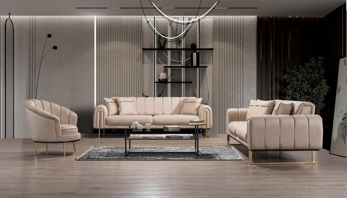 SITZGARNITUR Wave Grau Stellvariante:2+1+1 - Beige, Holz (187/78/94cm) - Villa Möbel