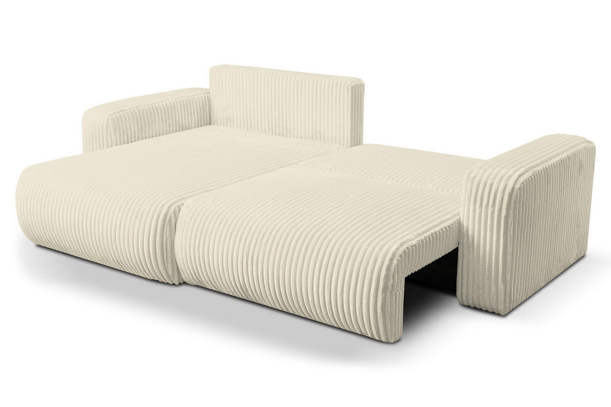 ECKSOFA Tilly, Eckcouch in L-Form mit Schlaffunktion und Bettkasten, Farbe: Beige, Cordstoff, Ottomane Universal - Beige, Textil (244/142cm) - VENASI MÖBEL